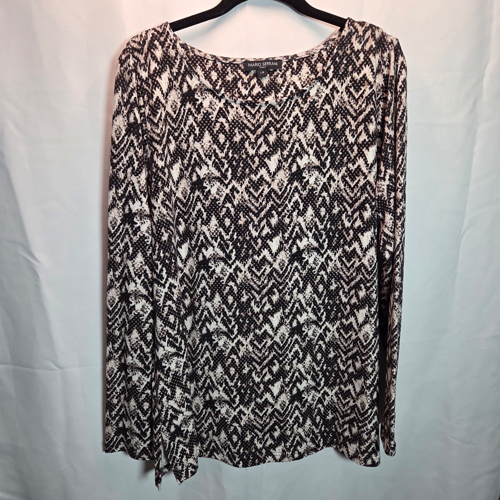 Mario Serrani Italy Women's Chic Pullover Top Black Brown Long Sleeve Large